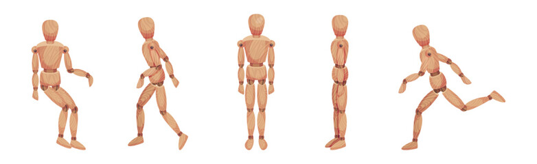 Wooden Dummy Toy and Man Statue Model with Joints Vector Set