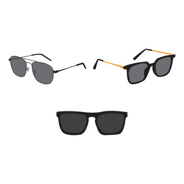black sunglasses set.Sunglasses icons. Black sunglass, mens glasses silhouette and retro eyewear icon. Polarized geek glasses, hipster sun lens ocular. 