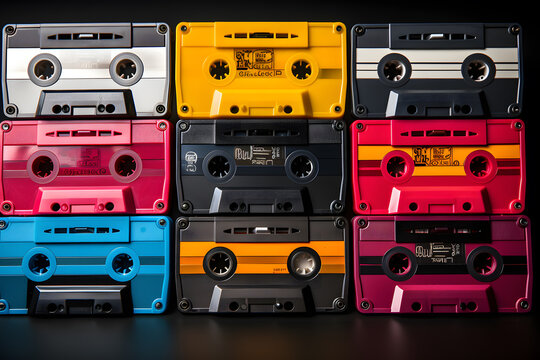 Retro colourful audio cassette desktop ai generated art.