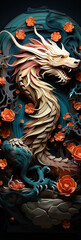 Obraz premium Japanese dragon, in the style of detailed multi-layered compositions, close-up, colorful bright bookmark. ai generative art