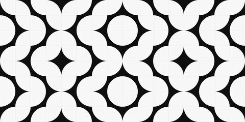 Black and white geometric ornament. Simple background consisting of circle and semicircle. Bauhaus circles style wallpaper. Modernism cover decorative illustration.