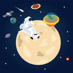 Naklejka premium Astronaut Outer Space Spacecraft encounter an alien 3d vector illustration concept for banner, website, illustration, landing page, flyer, etc