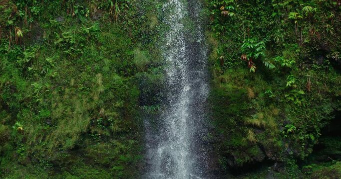 Tropical waterfall in Hawaii, beautiful nature landscape in slow motion, Filmed on high speed cinema camera at 1000fps