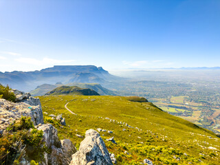 Coastal mountain landscape with fynbos flora in Cape Town..