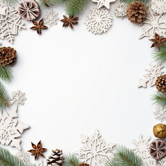 Obraz na płótnie Canvas christmas frame with fir branches and cones