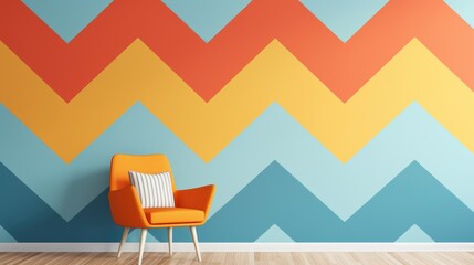 Bold and graphic chevron pattern in bright colors background.