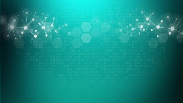 Abstract geometric biological science background with structure of connected molecules. Hexagon pattern. Copy space. Looped motion graphics.