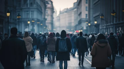 Foto op Plexiglas Anonymous crowd of people walking on city street background. © morepiixel