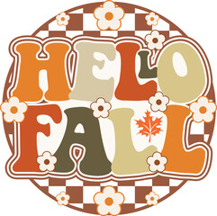 Hello Fall Retro Wavy Groovy T-shirt Design