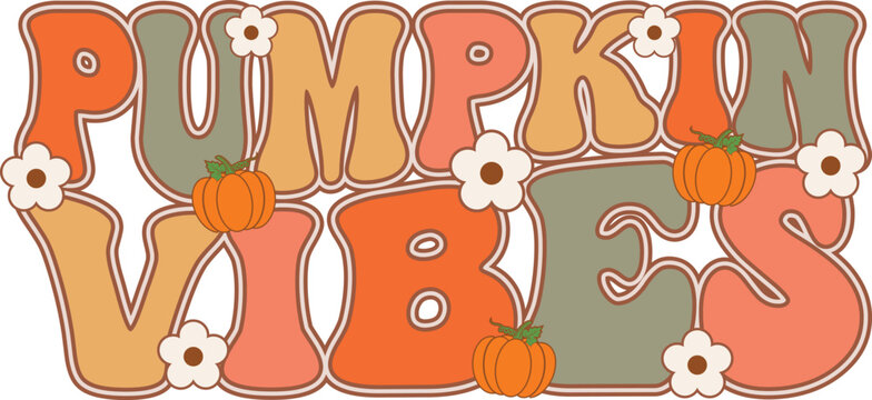 pumpkin vibes Fall Retro Wavy Groovy T-shirt Design