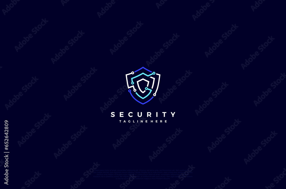 Aufkleber security shield with icon technology logotype concept idea. vector design template element