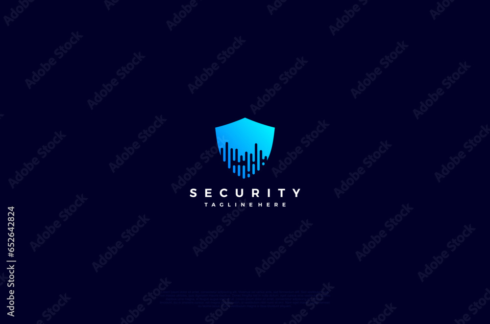 Fototapete security shield with circuit board icon technology logotype concept idea. vector design template ele