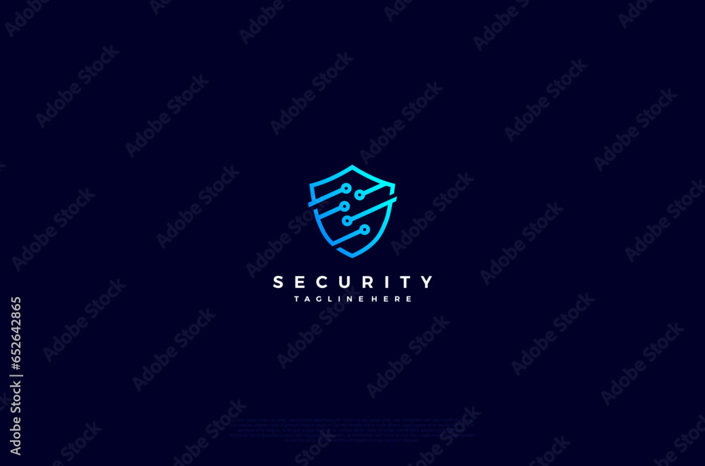 Fototapete security shield with circuit board icon technology logotype concept idea. vector design template ele