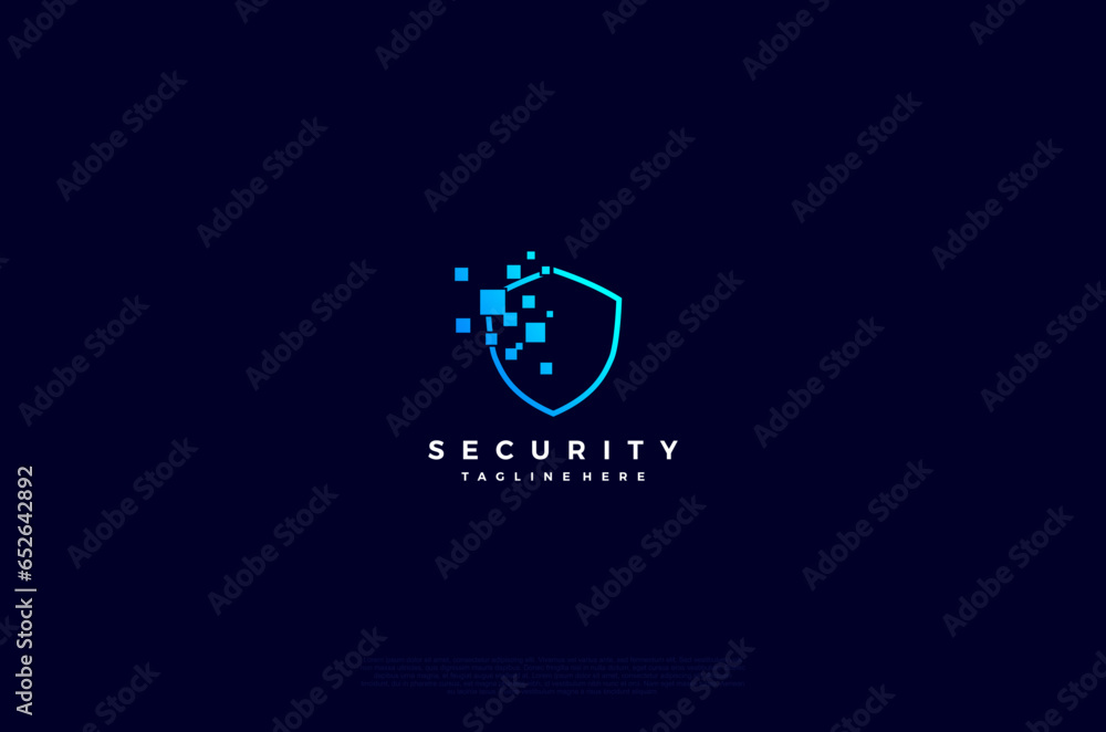 Aufkleber security shield with square pixel icon technology logotype concept idea. vector design template elem