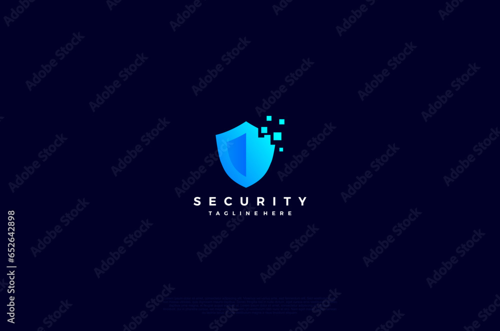 Aufkleber security shield with square pixel icon technology logotype concept idea. vector design template elem