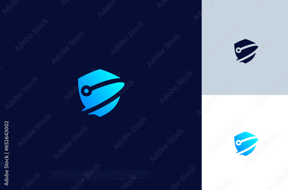 Fototapete security shield with icon technology logotype concept idea. vector design template element