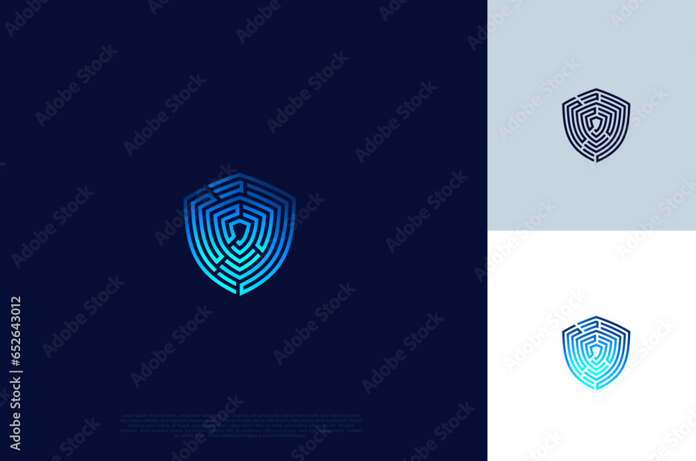 Aufkleber security shield with icon technology logotype concept idea. vector design template element