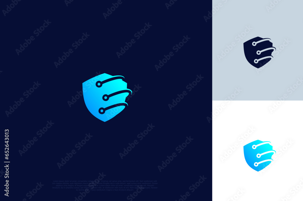 Fototapete security shield with icon technology logotype concept idea. vector design template element