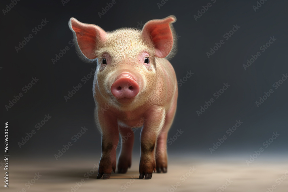 Poster an adorable image of a pig, showcasing its round body and snout. generative ai technology.