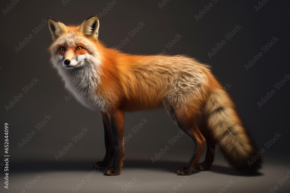 Poster a beautiful photograph of a fox, displaying its elegant red or orange coat and intelligent expressio