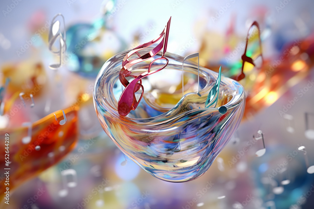 Aufkleber  An abstract image of musical notes floating in the air, creating a sense of harmony and rhythm.  Generative AI technology.