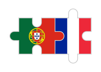 puzzle pieces of portugal and france flags. vector illustration isolated on white background