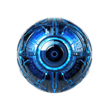 Eye of robot,Blue eyes of robot isolated on transparent background,Transparency 