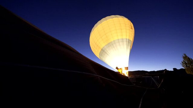 night images of the burner of a hot air balloon taken in slow motion