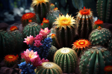 An image showcasing cacti containing mescaline, such as Echinopsis lageniformis, known for their columnar shape, spines, and hallucinogenic properties. Generative AI technology. - obrazy, fototapety, plakaty
