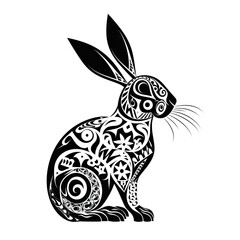 Ornate Rabbit Isolated, Bunny Icon, Hare Drawing, Chinese Zodiac 2023 Symbol, Rabbit Silhouette