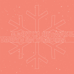 Merry Christmas and Happy New Year with snowflake outline minimal style greeting card template on red background.