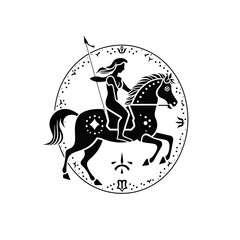 Sagittarius Icon, Horseman with Bow Zodiac Symbol, Ornate Sagittarius Silhouette, Horoscope Pictogram