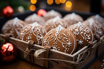 Christmas homemade gingerbread cookies inside a basket