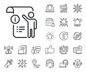 Technical instruction sign. Place location, technology and smart speaker outline icons. Manual doc line icon. Manual doc line sign. Influencer, brand ambassador icon. Support, online offer. Vector