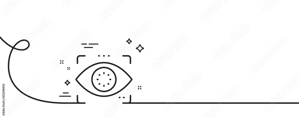 Poster eye detect line icon. continuous one line with curl. retina scan sign. biometric data symbol. eye de