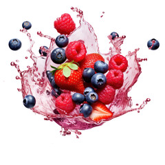 Splashing water of mixed berries isolated on transparent background,Transparency,Advertisement...