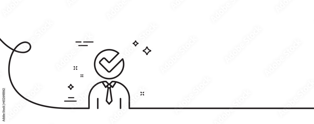 Poster human silhouette with check line icon. continuous one line with curl. business or education concept 