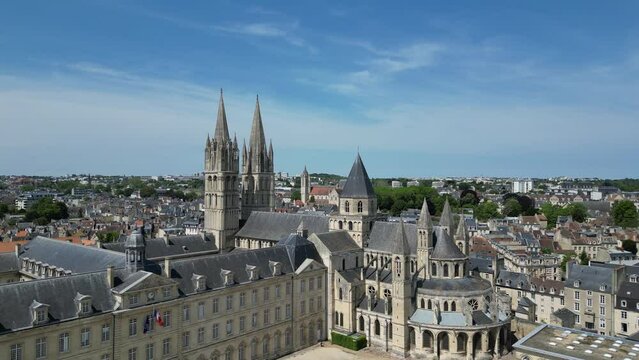Ascending drone,aerial  The Abbey of Saint-Etienne Caen France drone,aerial