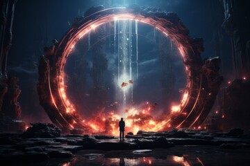 Otherworldly portal formed by radiant beams, Generative AI - obrazy, fototapety, plakaty