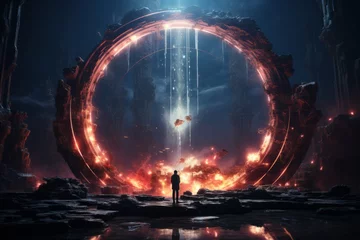 Fotobehang Otherworldly portal formed by radiant beams, Generative AI © Shooting Star Std