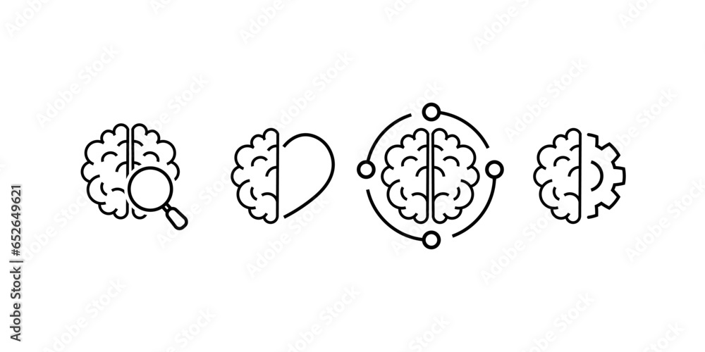 Aufkleber tech science, brainstorm, knowledge black line icon set. human brain and ai pictogram collection. ar