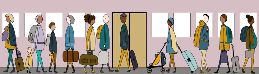 People traveling. Abstract digital illustration.