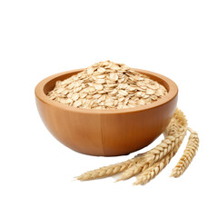 Wooden bowl of oats isolated on transparent background,Transparency 