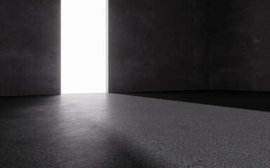 Open the door of the dark room, 3d rendering.