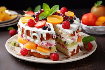 Delicious Fruit Cake for Easter with Icing - Homemade Sweet Dessert on a Festive Holiday