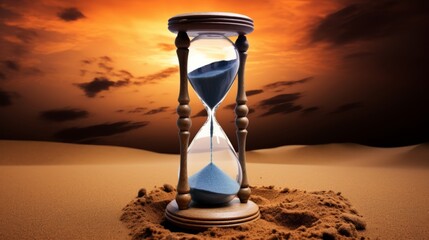 An hourglass in a desert portraying race against time for a fight against climate change and global warming