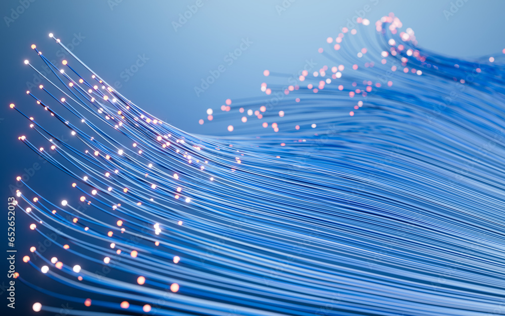 Poster flowing neon curve lines background, 3d rendering.