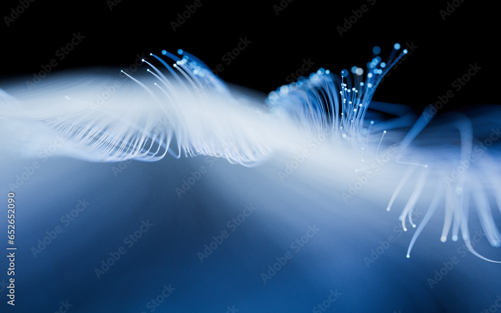 Poster flowing neon curve lines background, 3d rendering.
