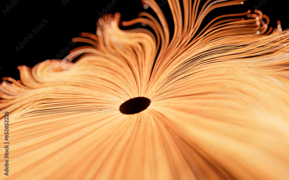 Poster flowing neon curve lines background, 3d rendering.