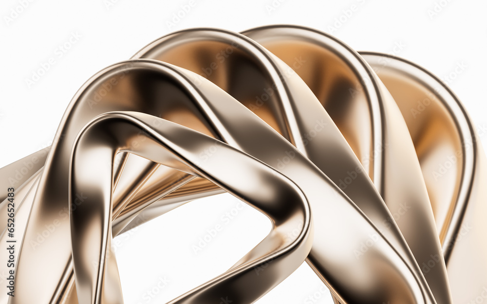 Poster metallic golden curve geometry background, 3d rendering.